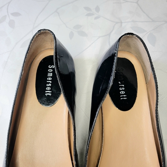 Somersett Black Patent Leather Gold Buckle Square Toe Ballet Flat Shoes 7.5 - Picture 5 of 11